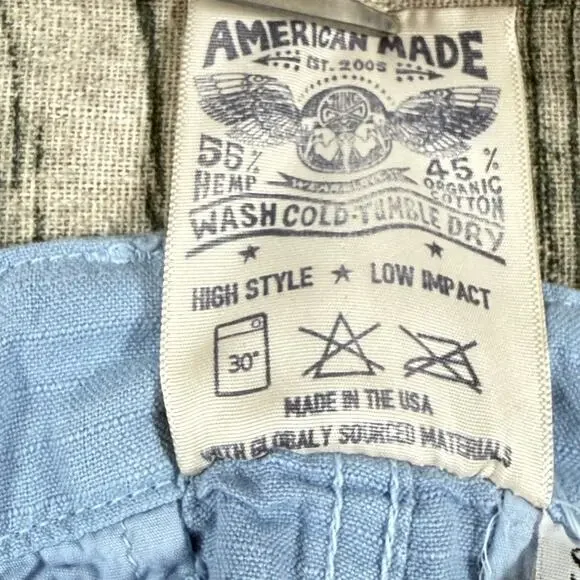 NWT Jungmaven Hemp Organic Cotton Pants Mens S Blue Drawstring USA